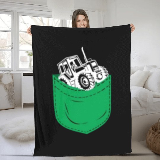 Farming Farmer Pocket Tractor Fleece Blankets