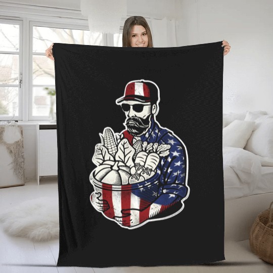 Farming Farmer American Flag Us Fleece Blankets