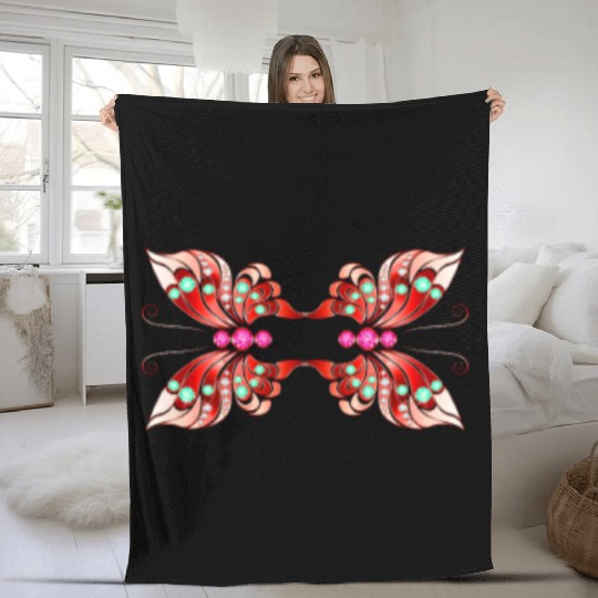 Jewelry Butterfly Red Shape Fleece Blankets