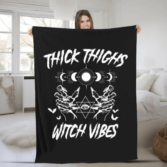Thick Thighs Witch Vibes Goth Halloween Fleece Blankets