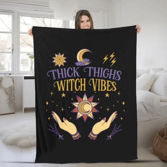 Thick Thighs Witch Vibes Goth Halloween Fleece Blankets