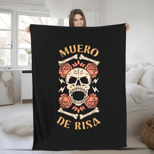 Spooky Fleece Blankets design a skull laughing