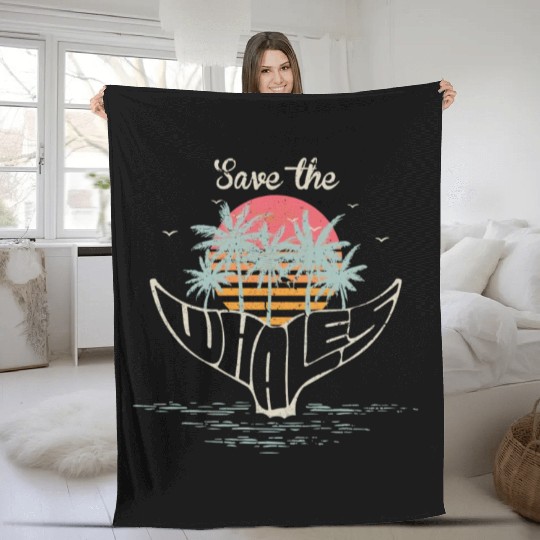 Save The Whales Retro Orca Killer Whale Fleece Blankets