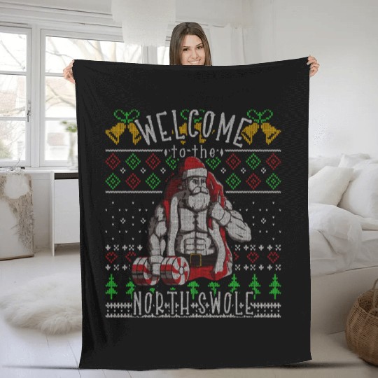 The North Swole Santa Claus Christmas Gym Funny Fleece Blankets