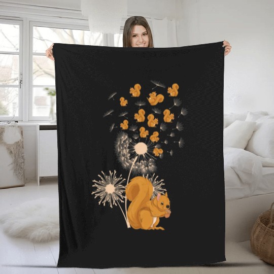 Forest Squirrel Lover Dandelion Nature Funny Fleece Blankets