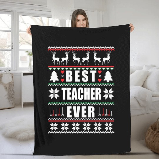 Funny Ugly Christmas Best Teacher Ever Fleece Blankets