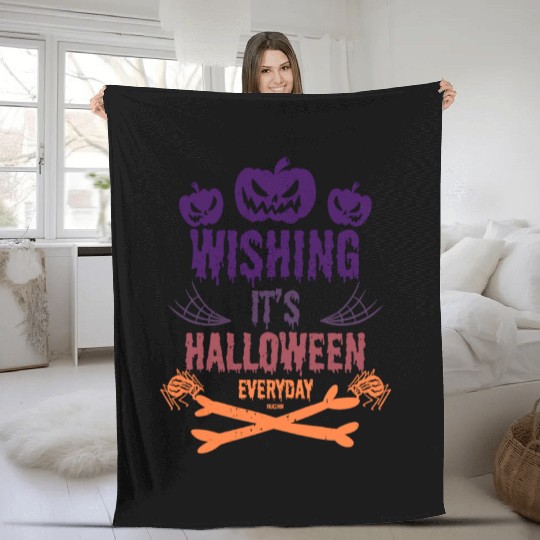 Every day Halloween Horror pumpkin with spider Fleece Blankets