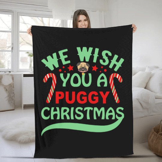 We wish you a Puggy Christmas Fleece Blankets