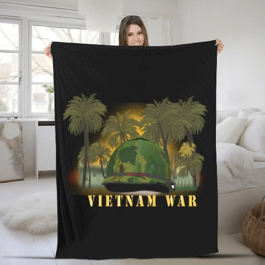 Vietnam Era Helmet Cover - Band - Front - War is H Fleece Blankets