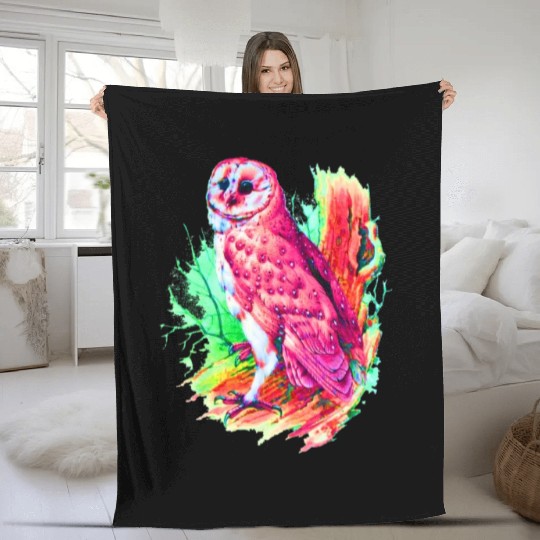 Great Owl Illustrate Fleece Blankets