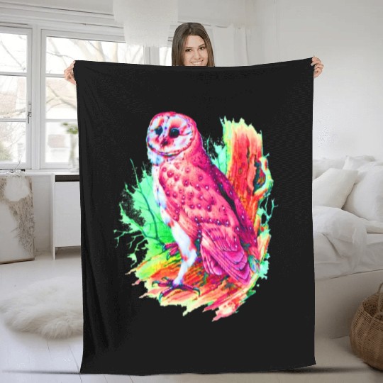 Great Owl Illustrate Fleece Blankets