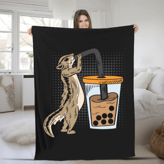 Squirrel Bubble Tea Drinker Gift Fleece Blankets