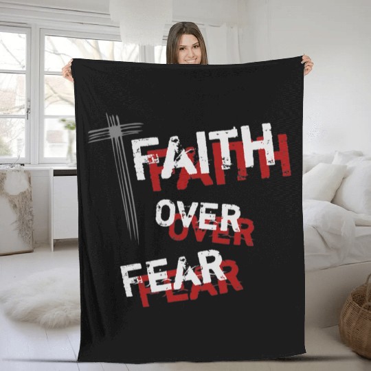 Inspirational Christian Cross Faith Over Fear Fleece Blankets