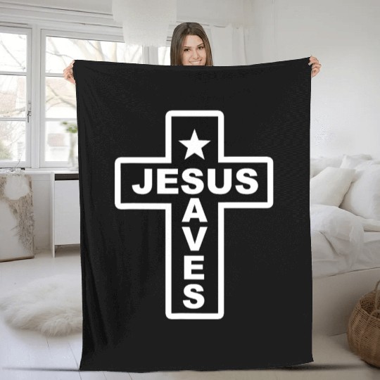 Jesus Saves Christian Faith Bible Cross Fleece Blankets