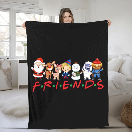 Christmas Friends Santa Rudolph Snowman Family Fleece Blankets