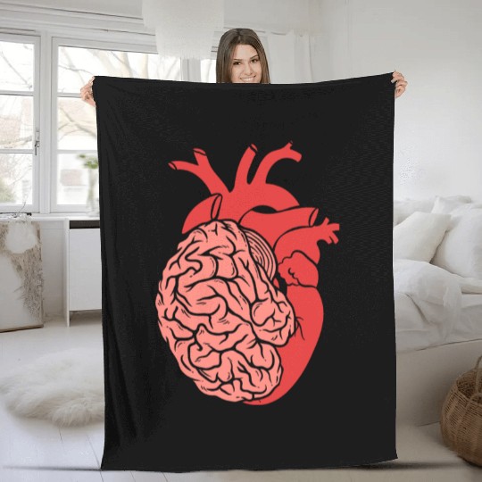 Half Brain Half Heart Organ Anatomy Science Fleece Blankets