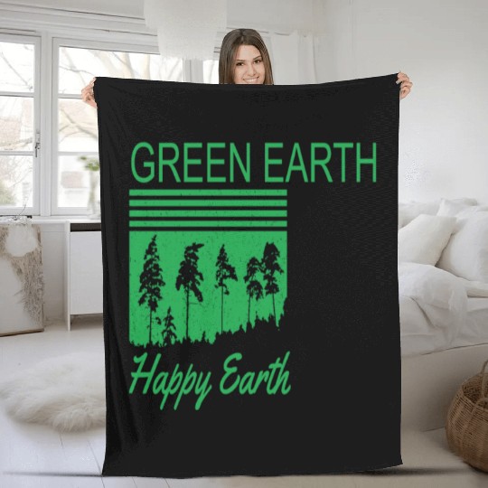 Green Earth Happy Earth Earth Protection Support Fleece Blankets