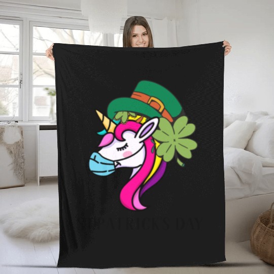 Toddler Girls St Patricks Day Rainbow Unicorn Face Fleece Blankets