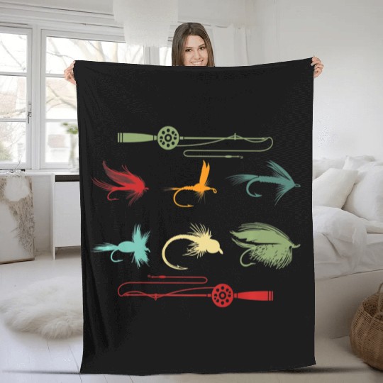 Trout Fly Fishing Nature Outdoor Fisherman Funny Fleece Blankets