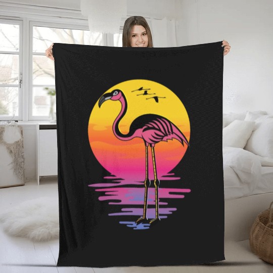Flamingo Sunset Beach Lover Gift Fleece Blankets