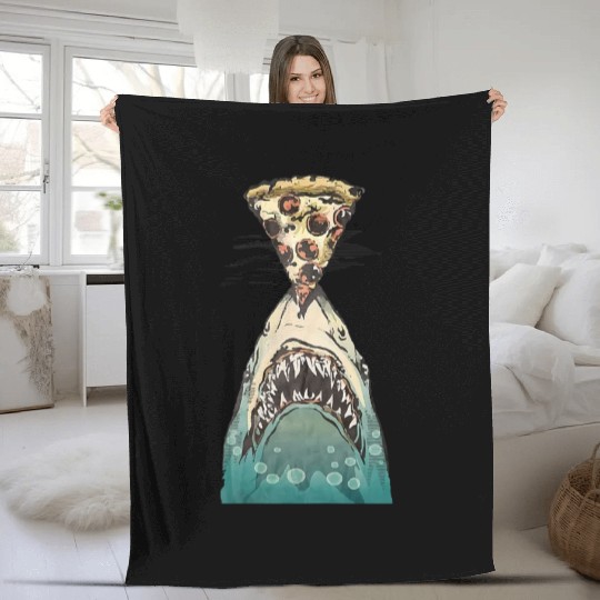 Shark Funny Pizza Food Ocean Nature Wilderness Fleece Blankets