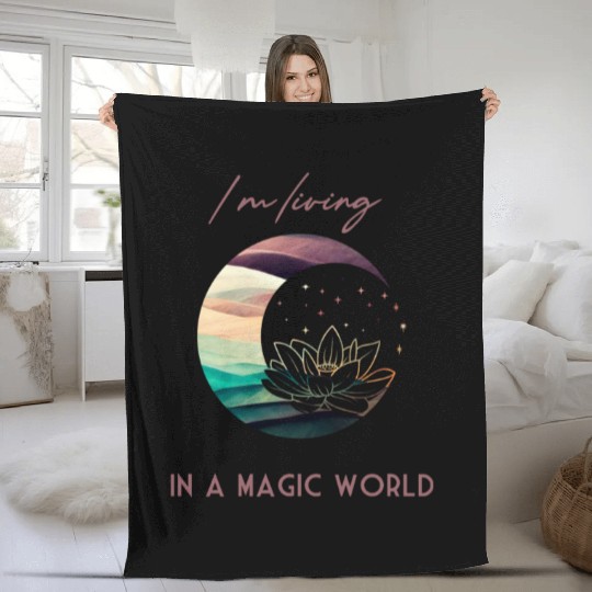 Magic Spiritual Desert Moon Water Lily Fleece Blankets