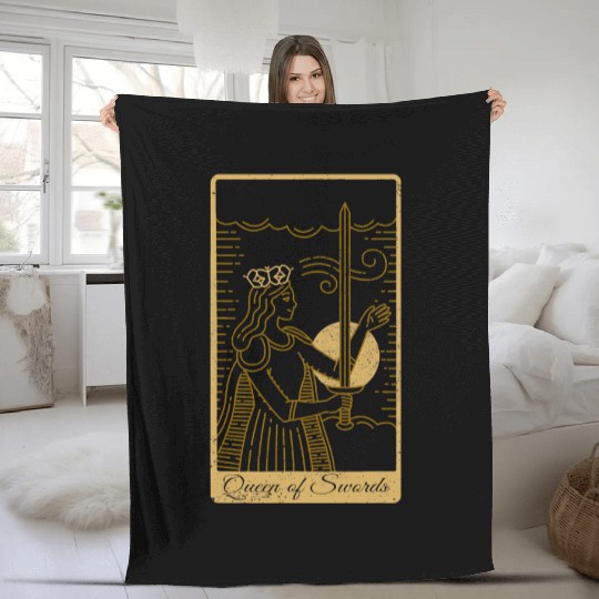 Tarot Card Queen of Swords Occult Gothic Halloween Fleece Blankets