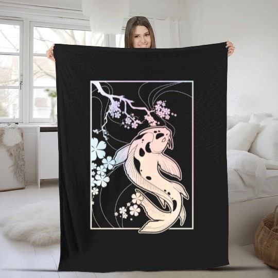 Kawaii Cherry Blossom Koi Fleece Blankets
