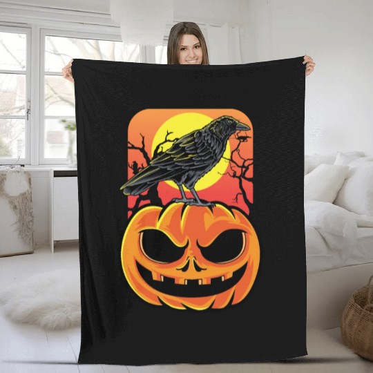 Crow Halloween Bird Watcher Gift Fleece Blankets