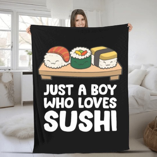 Just a Boy Who Loves Sushi Fleece Blankets