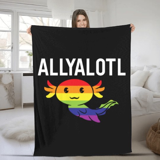 ALLYALOTL Axolotl Rainbow Pride Gay LGBTQ Fleece Blankets