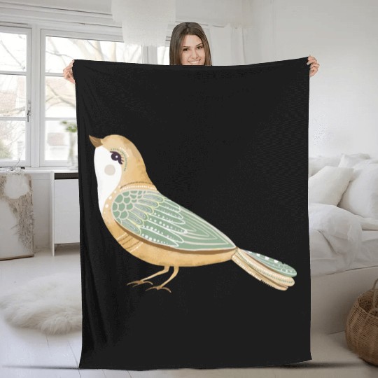 Folk art little fancy bird Fleece Blankets