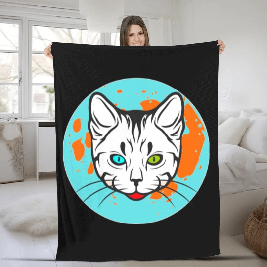 Hello cat, best halloween scary head Fleece Blankets