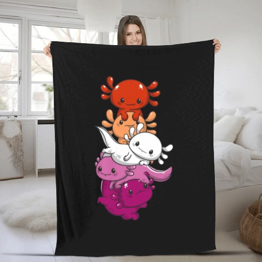 Subtle Lesbian Pride Flag Kawaii Axolotl LGBTQ Fleece Blankets