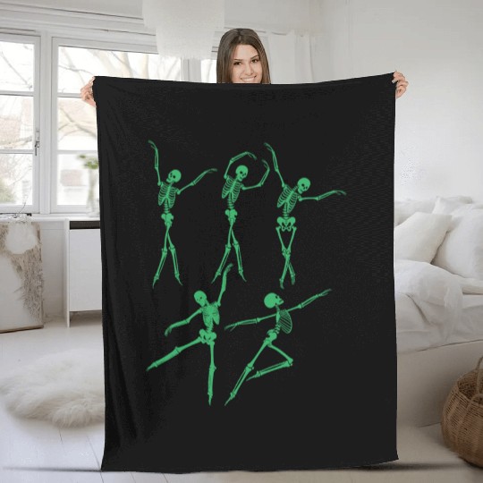 Green Dancing Skeleton Fleece Blankets