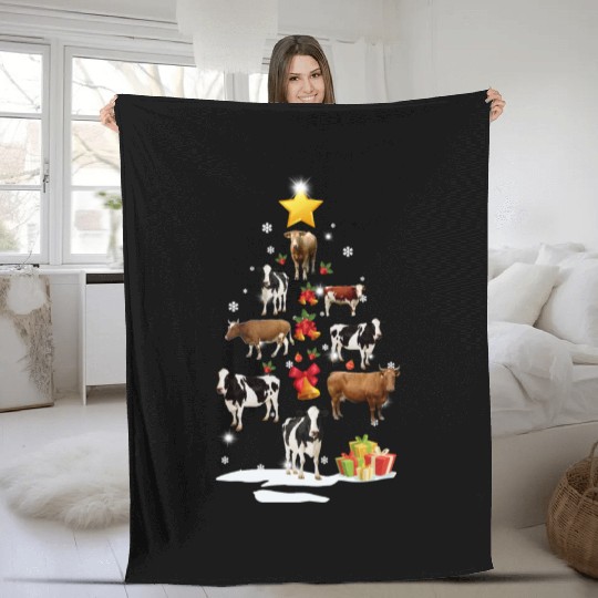 Cow Christmas Tree Cow Xmas Funny Gift Fleece Blankets