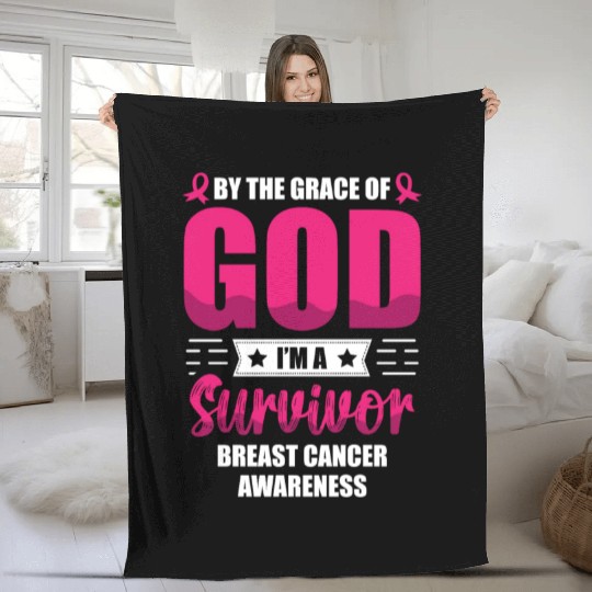 By The Grace Of God I'm A Breast Cancer Survivor Fleece Blankets