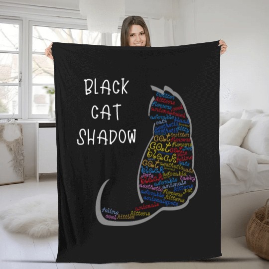 Black Cat Shadow Fleece Blankets