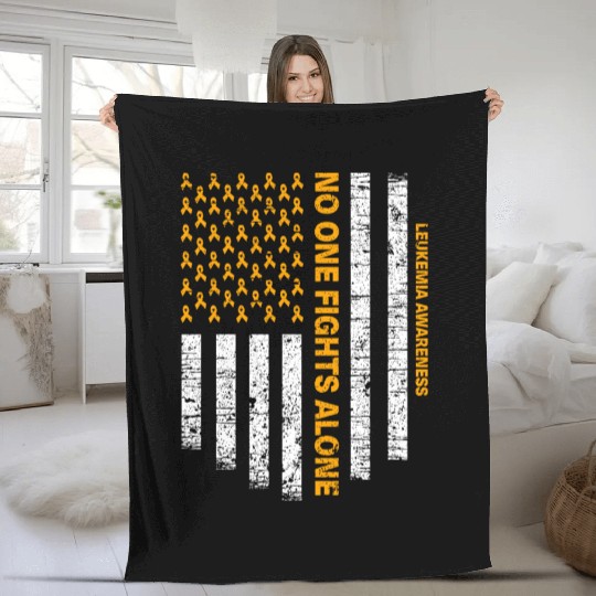 No One Fights Alone Usa Flag Leukemia Awareness Fleece Blankets