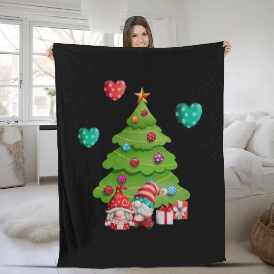 christmas is love, gnomes, christmas tree, love Fleece Blankets