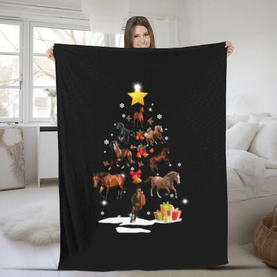 Horse Christmas Tree Horse Xmas Funny Gift Fleece Blankets