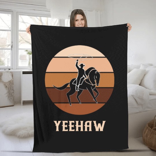 Yeehaw Cowboy Western Desert Cowgirl Horseback Fleece Blankets