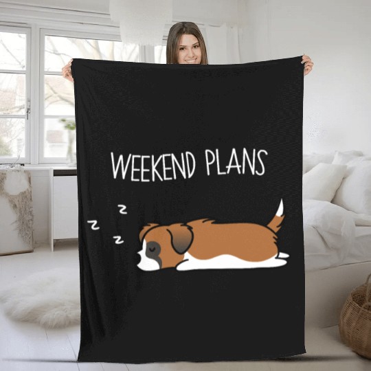 Weekend Plans Saint Bernard Fleece Blankets