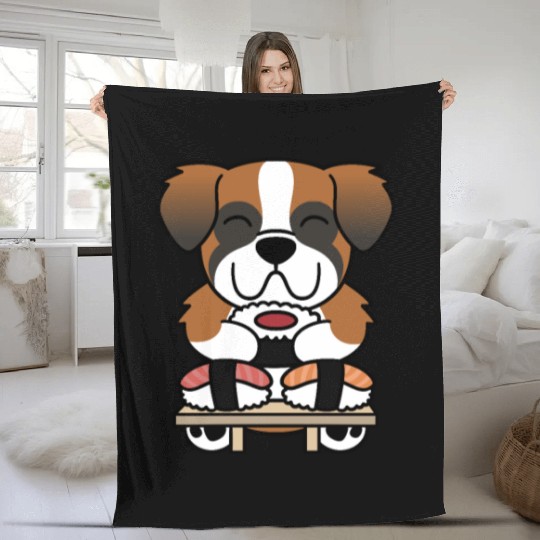 Sushi Lover Saint Bernard Fleece Blankets