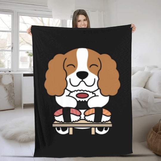 Sushi Lover Cavalier King Charles Spaniel Fleece Blankets