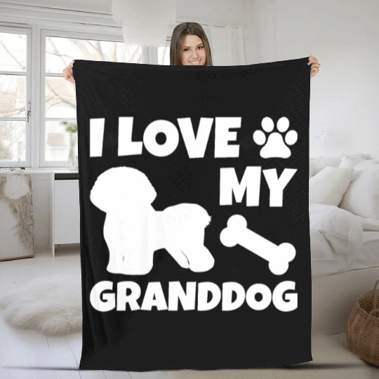 I Love My Granddog Bichon Frise Fleece Blankets