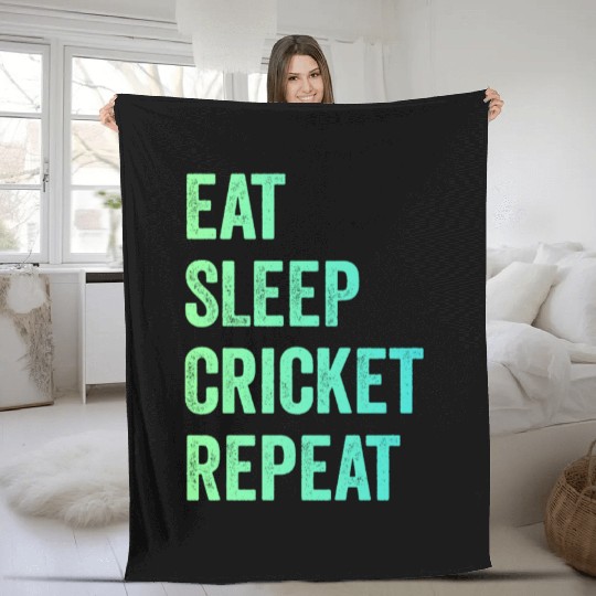 Eat sleep cricket repeat | Cricket Lover Fleece Blankets