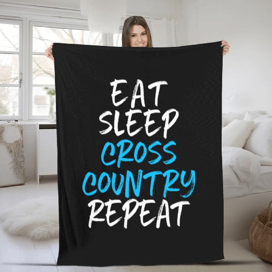 Eat Sleep Cross Country Repeat Funny Running Runne Fleece Blankets