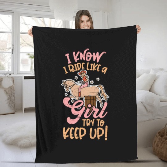 Barrel Racing Rodeo Equestrian Horse Barrel Racer Fleece Blankets