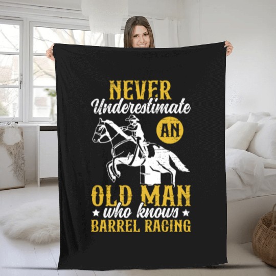 Old Man Barrel Racing Rodeo Equestrian Horse Fleece Blankets